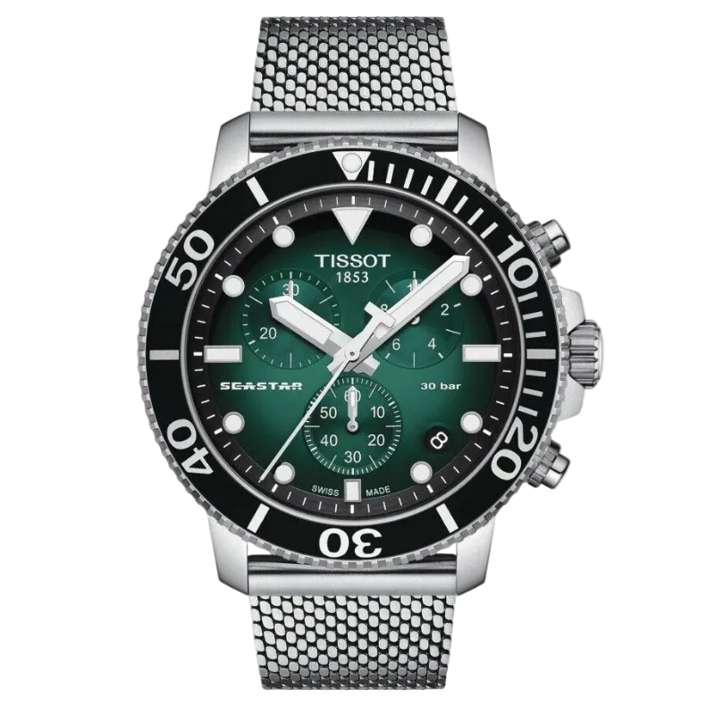 Tissot Seastar 1000 Chronograph - Dark Green Dial (Mesh Strap)